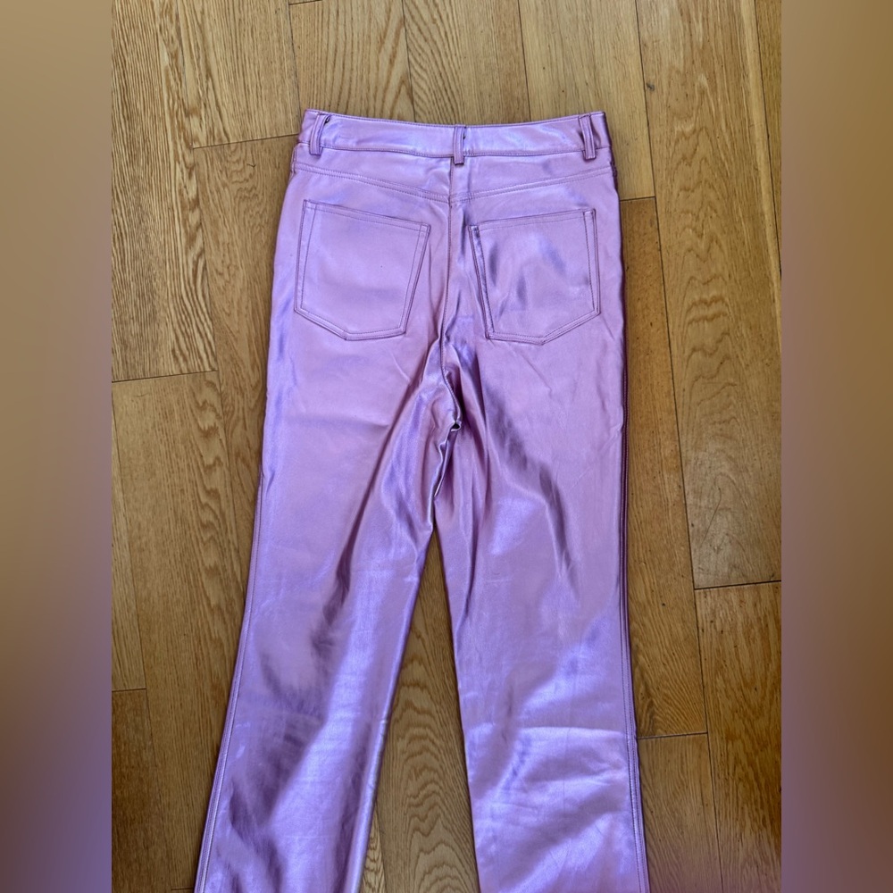 Rachel Zoe Light Pink Faux Leather Metallic Straight Leg Pants - Picture 8 of 10